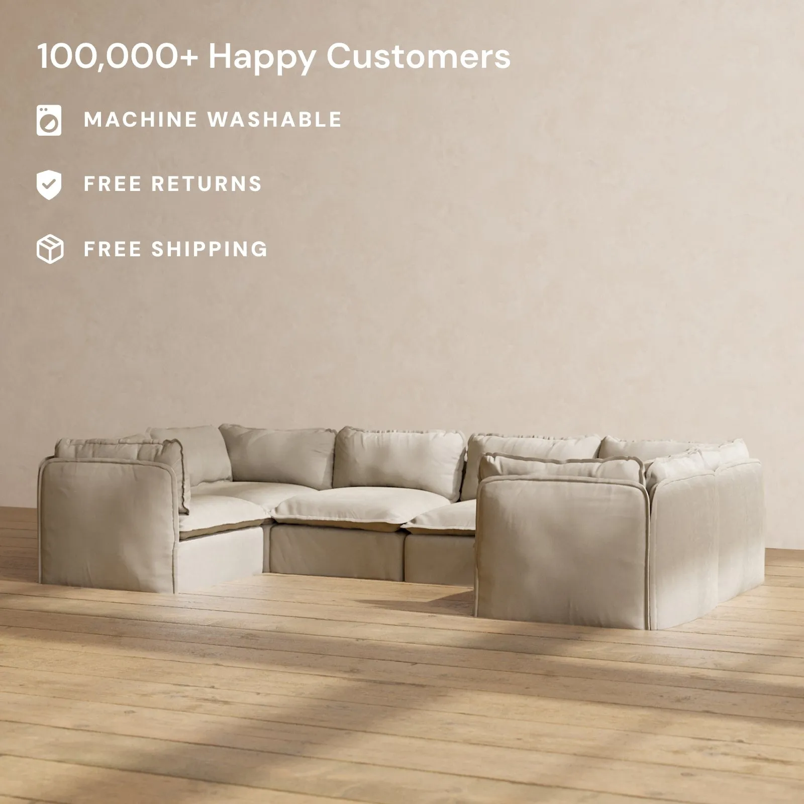 Slipcover Only - Modular Performance 6-Seater U-Sectional | Luxury Velvet in Dune