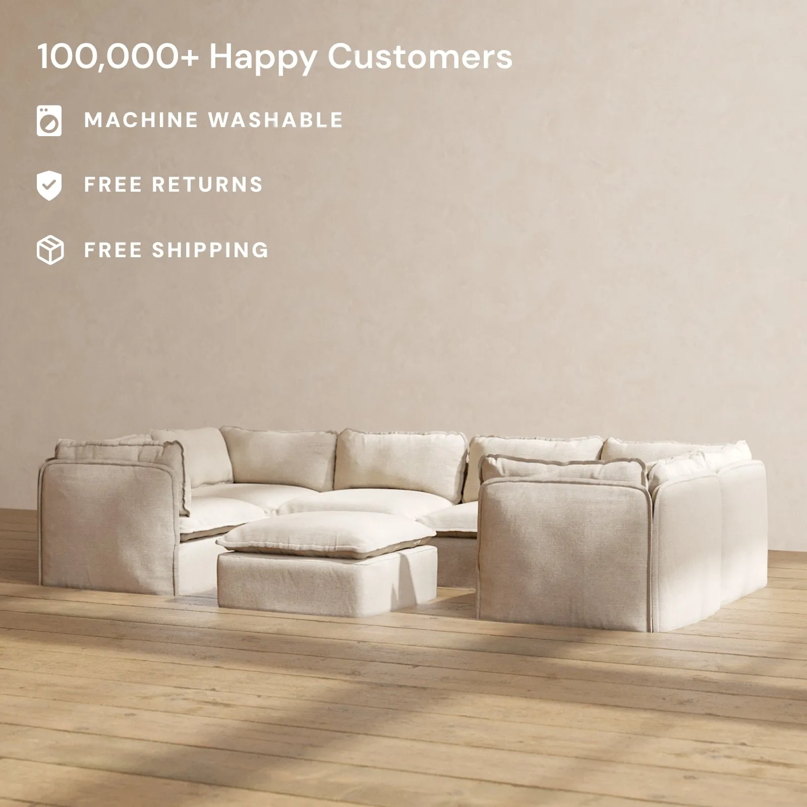 Slipcover Only - Modular Performance 6-Seater U-Sectional   Ottoman | Blended Weave in Oat