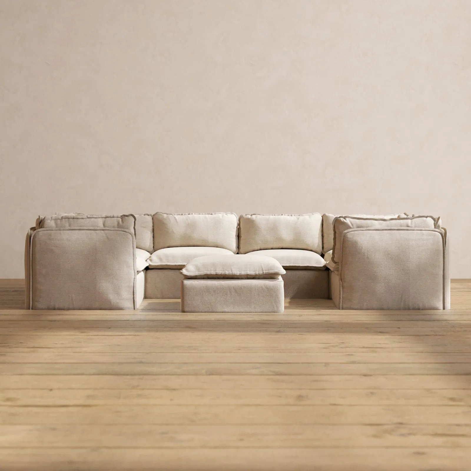 Slipcover Only - Modular Performance 6-Seater U-Sectional   Ottoman | Blended Weave in Oat