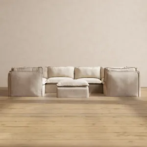 Slipcover Only - Modular Performance 6-Seater U-Sectional   Ottoman | Blended Weave in Oat
