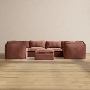 Slipcover Only - Modular Performance 6-Seater U-Sectional   Ottoman | Heirloom Velvet in Chestnut
