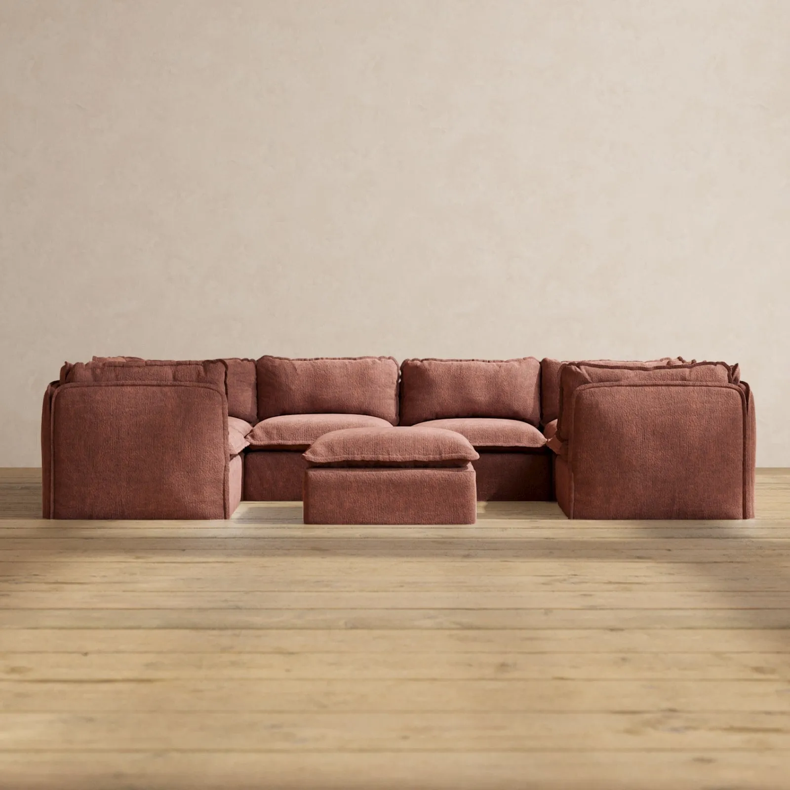 Slipcover Only - Modular Performance 6-Seater U-Sectional   Ottoman | Heirloom Velvet in Chestnut