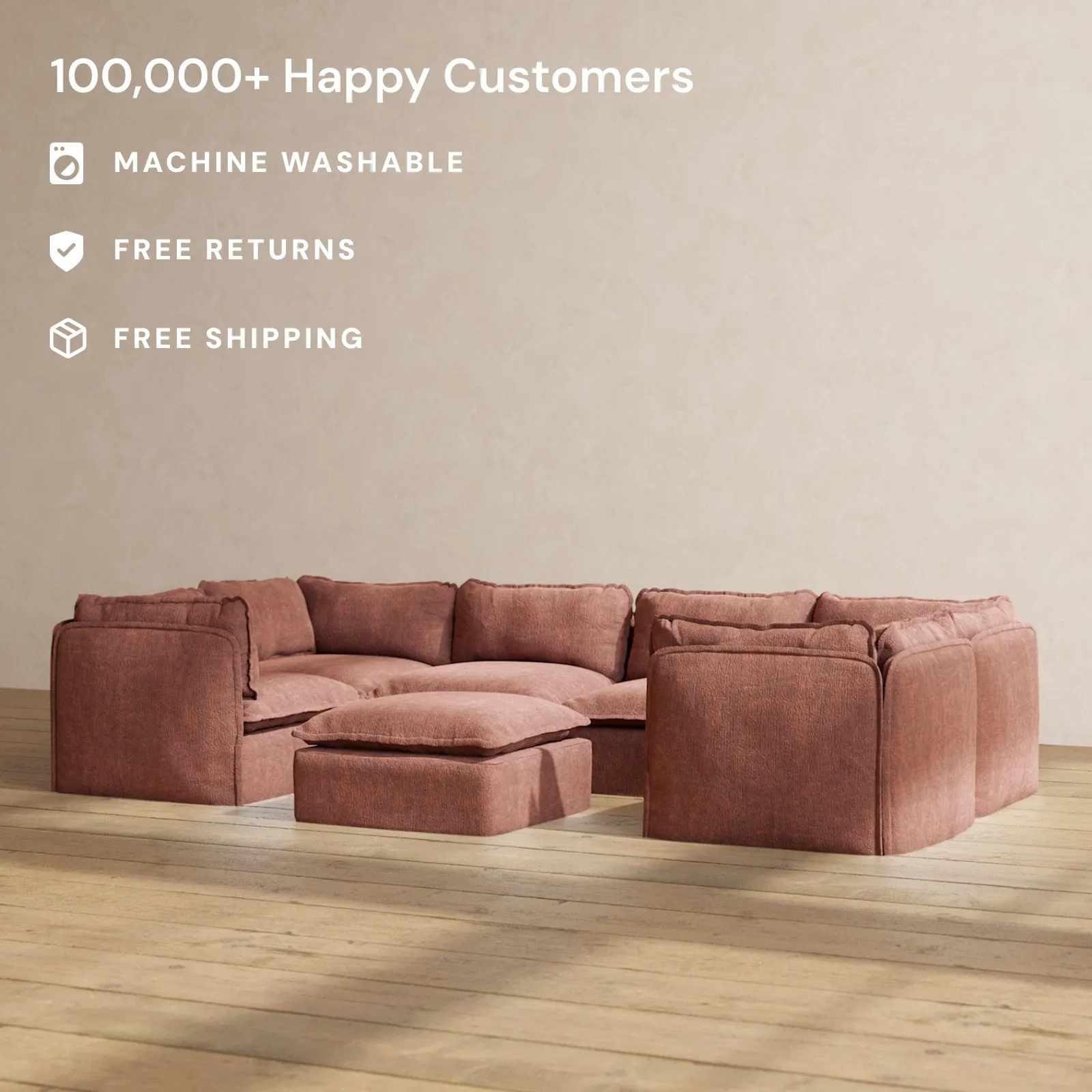 Slipcover Only - Modular Performance 6-Seater U-Sectional   Ottoman | Heirloom Velvet in Chestnut