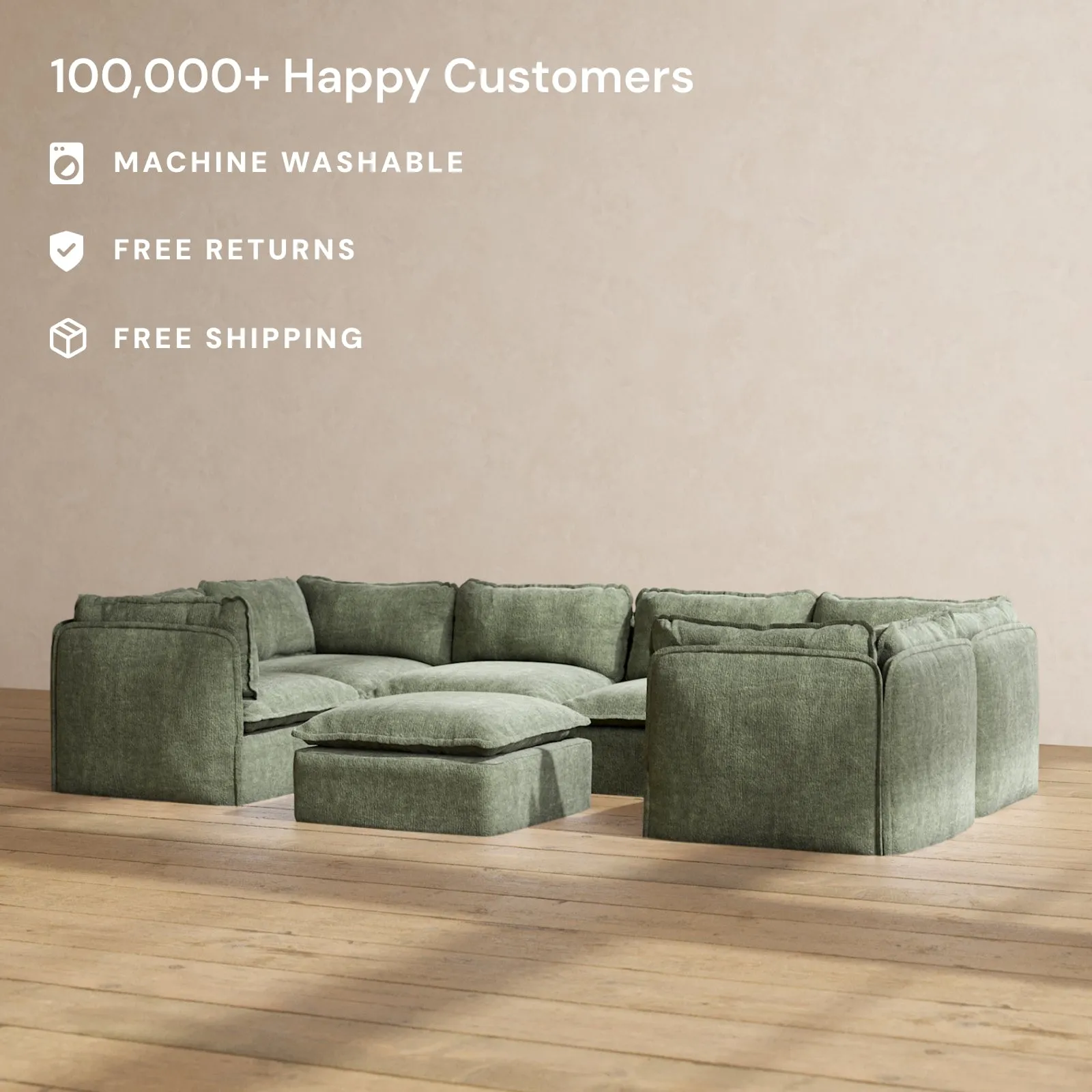 Slipcover Only - Modular Performance 6-Seater U-Sectional   Ottoman | Heirloom Velvet in Willow