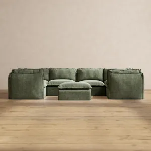 Slipcover Only - Modular Performance 6-Seater U-Sectional   Ottoman | Heirloom Velvet in Willow