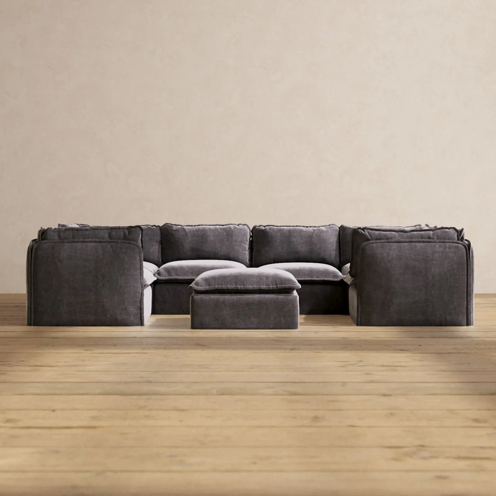 Slipcover Only - Modular Performance 6-Seater U-Sectional   Ottoman | Luxury Velvet in Cinder