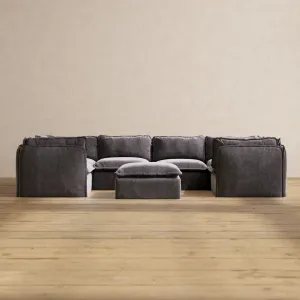 Slipcover Only - Modular Performance 6-Seater U-Sectional   Ottoman | Luxury Velvet in Cinder