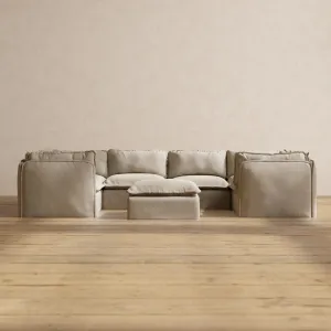 Slipcover Only - Modular Performance 6-Seater U-Sectional   Ottoman | Luxury Velvet in Dune