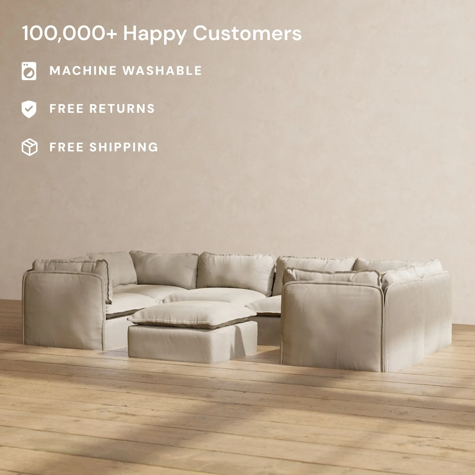 Slipcover Only - Modular Performance 6-Seater U-Sectional   Ottoman | Luxury Velvet in Dune