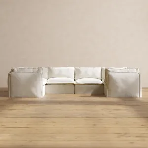 Slipcover Only - Modular Performance 6-Seater U-Sectional | Plush Weave in Eggshell