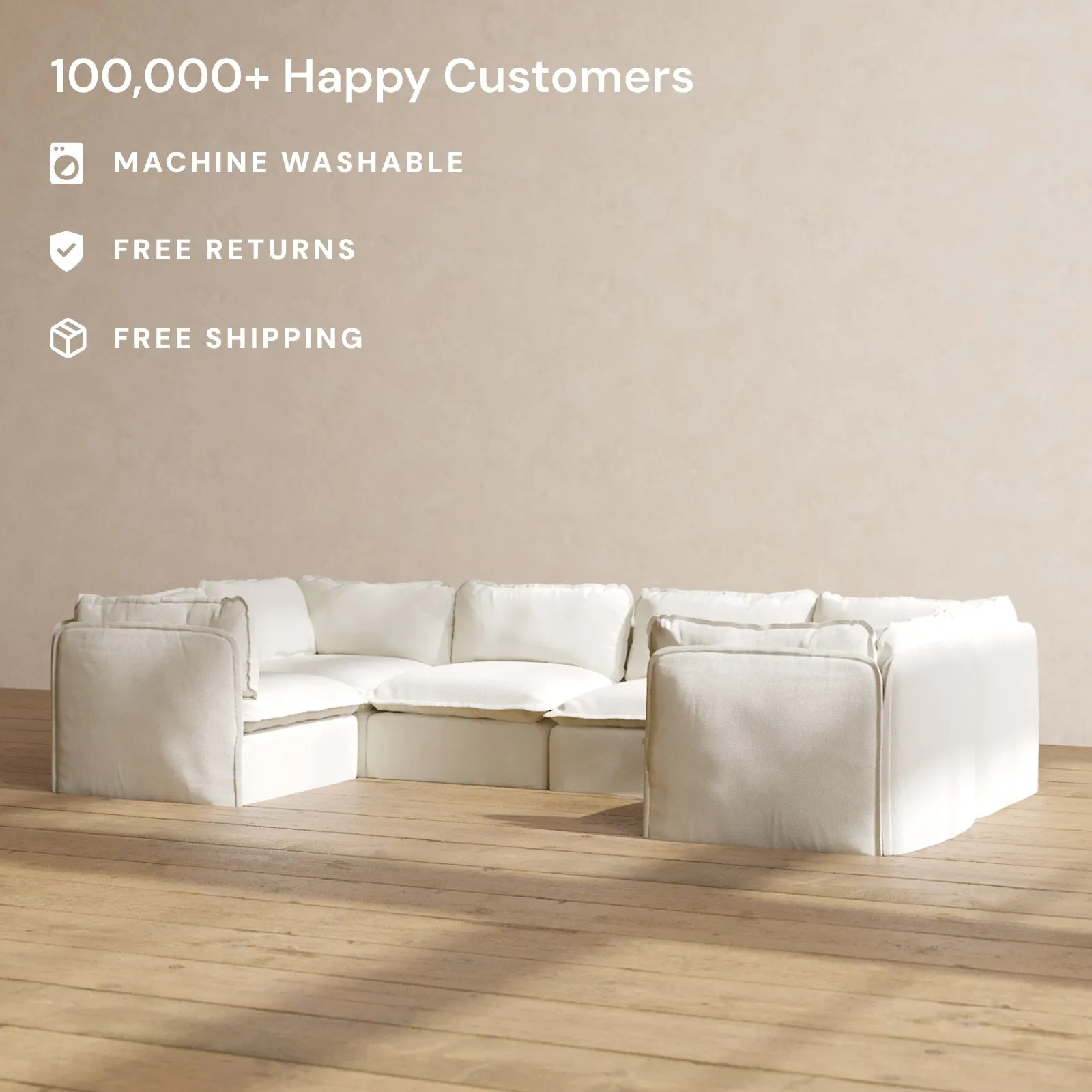 Slipcover Only - Modular Performance 6-Seater U-Sectional | Plush Weave in Eggshell