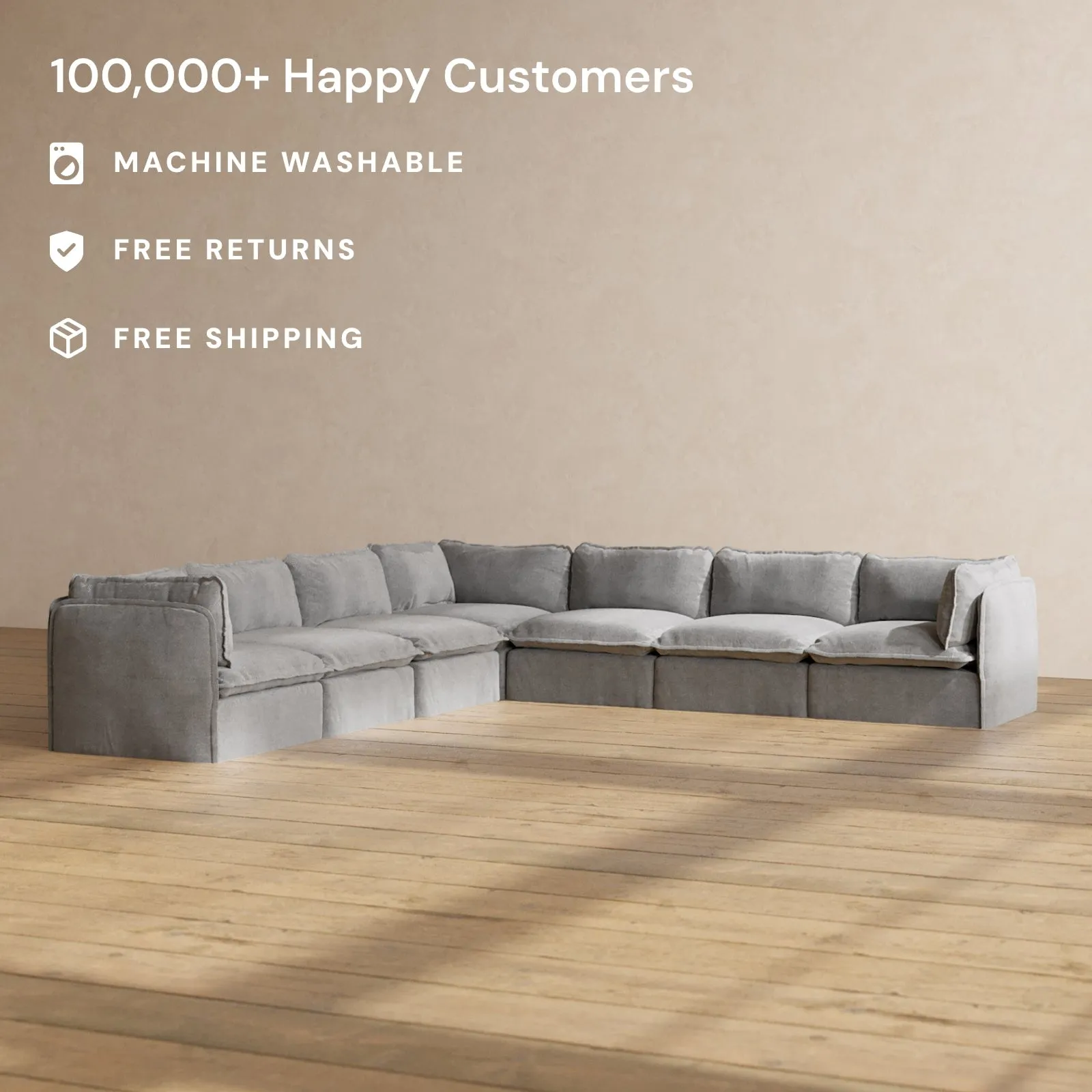 Slipcover Only - Modular Performance 7-Seater Corner Sectional | Plush Weave in Ash
