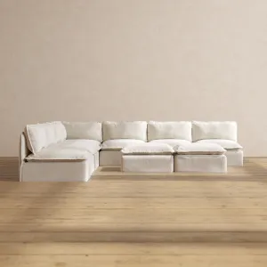 Slipcover Only - Modular Performance 7-Seater Open-Ends Corner Sectional   Bench Ottoman | Blended Weave in Flour