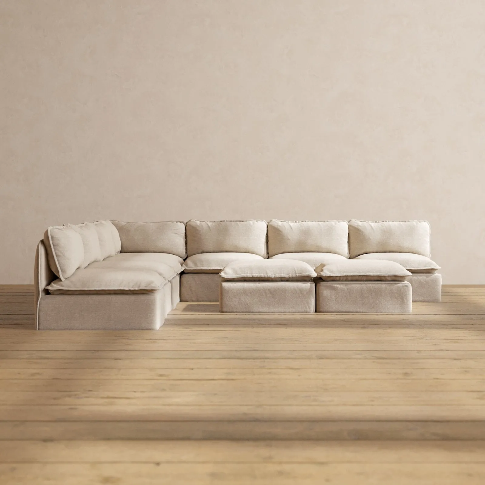 Slipcover Only - Modular Performance 7-Seater Open-Ends Corner Sectional   Bench Ottoman | Blended Weave in Oat