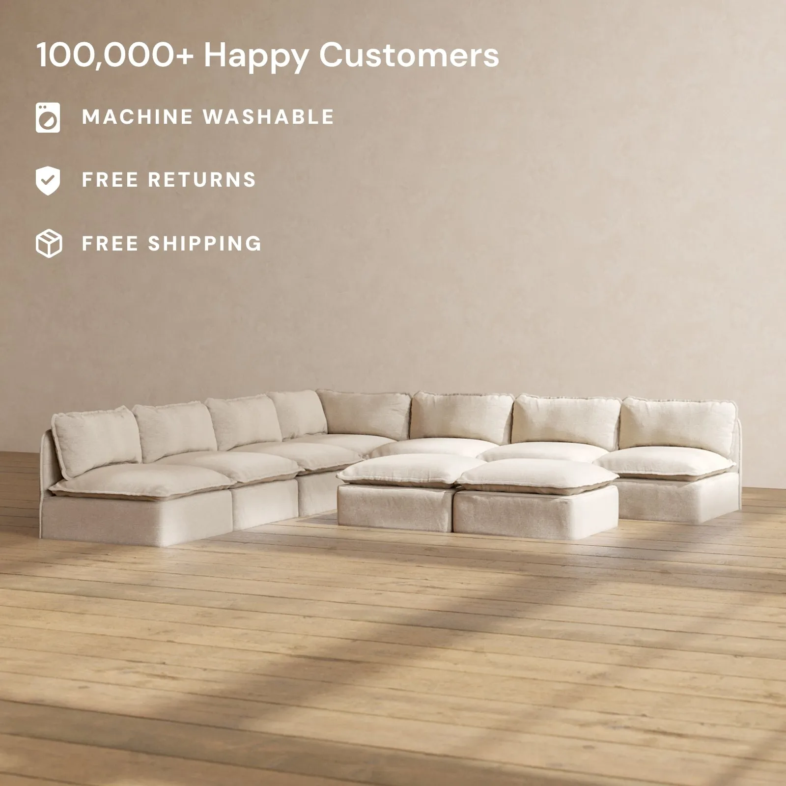 Slipcover Only - Modular Performance 7-Seater Open-Ends Corner Sectional   Bench Ottoman | Blended Weave in Oat