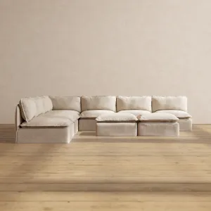 Slipcover Only - Modular Performance 7-Seater Open-Ends Corner Sectional   Bench Ottoman | Blended Weave in Oat