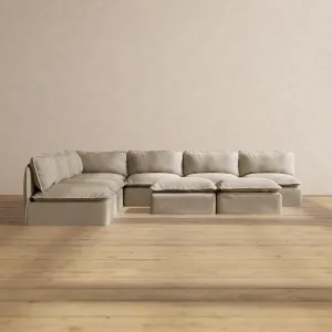 Slipcover Only - Modular Performance 7-Seater Open-Ends Corner Sectional   Bench Ottoman | Luxury Velvet in Dune