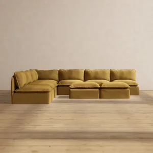 Slipcover Only - Modular Performance 7-Seater Open-Ends Corner Sectional   Bench Ottoman | Luxury Velvet in Toffee