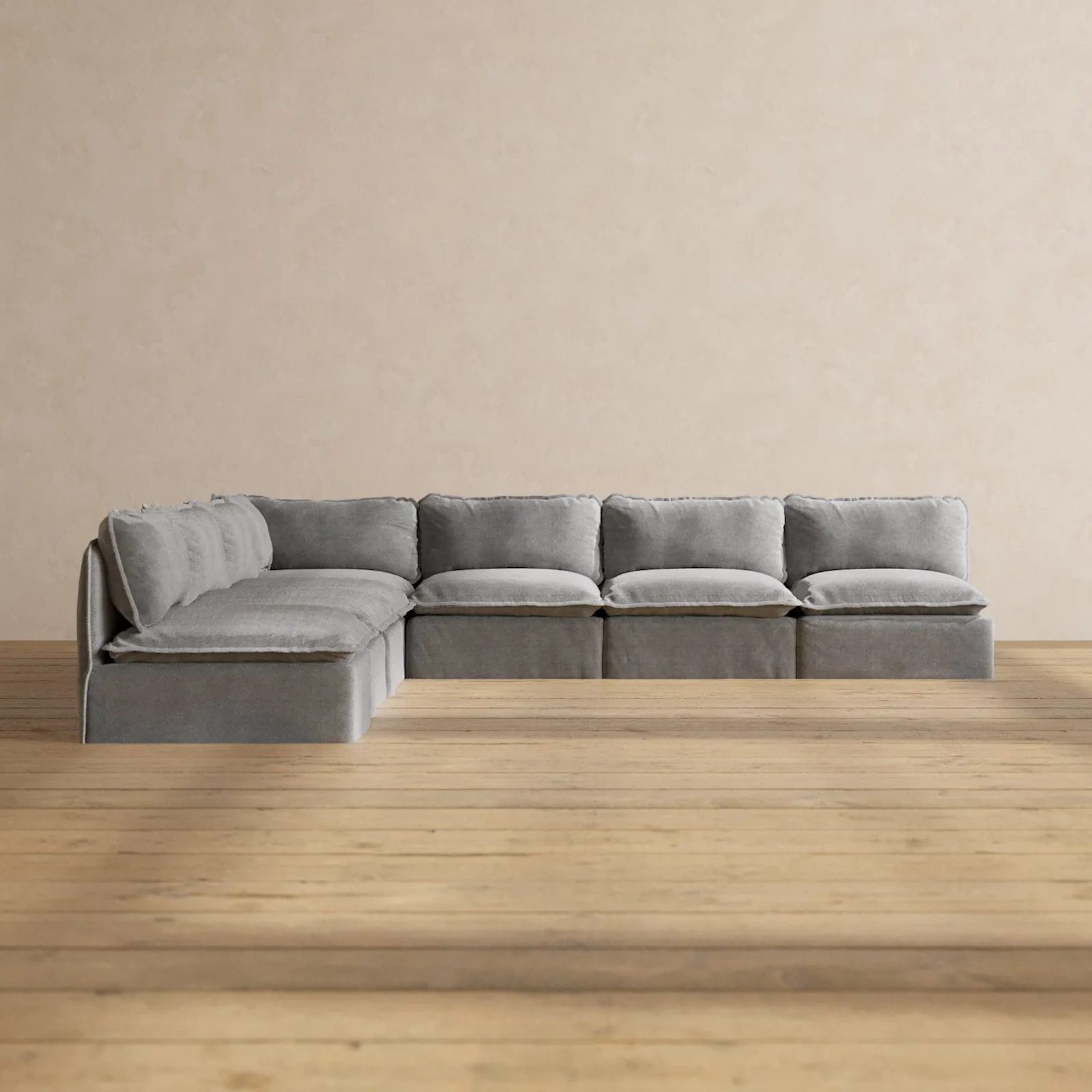 Slipcover Only - Modular Performance 7-Seater Open-Ends Corner Sectional | Plush Weave in Ash