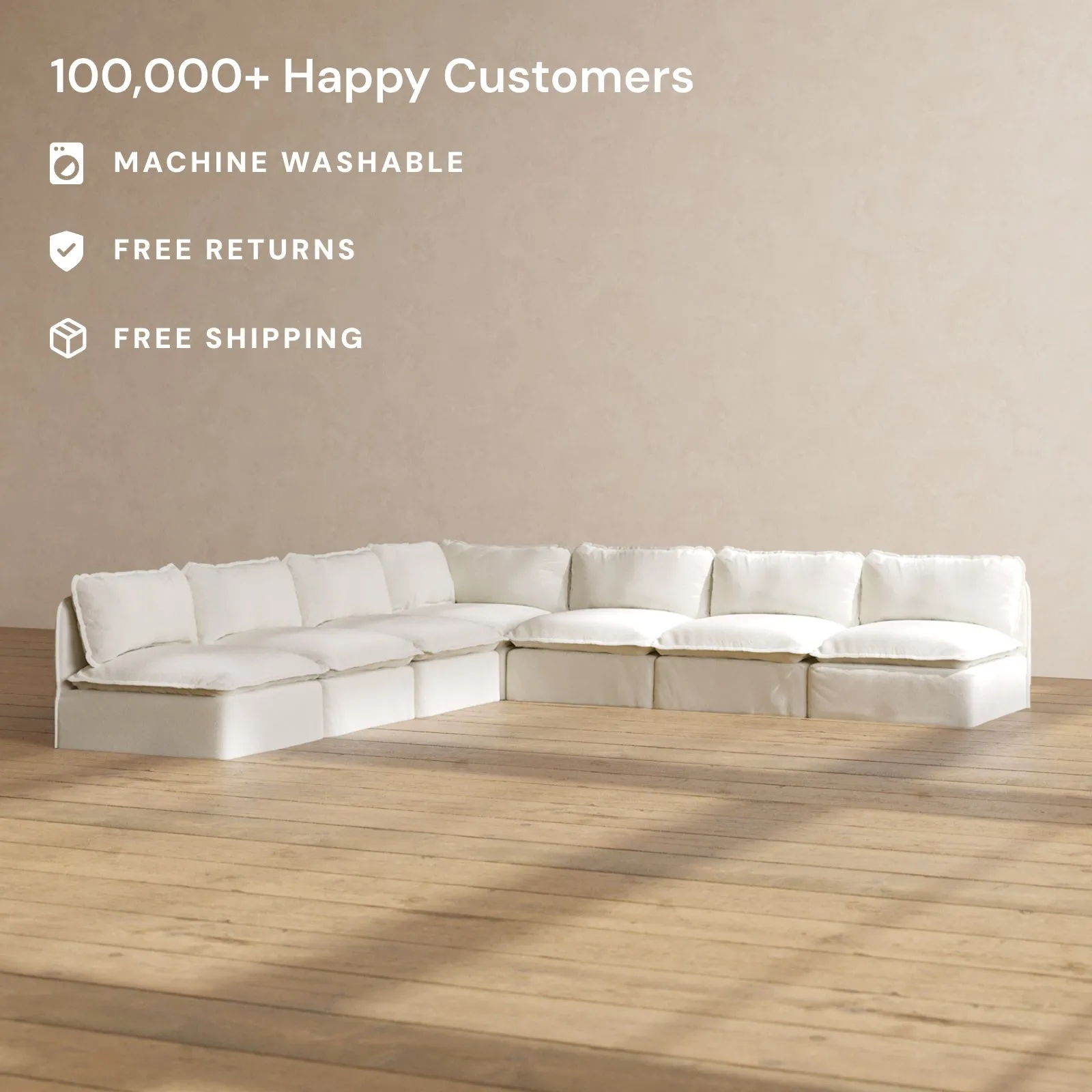 Slipcover Only - Modular Performance 7-Seater Open-Ends Corner Sectional | Plush Weave in Eggshell