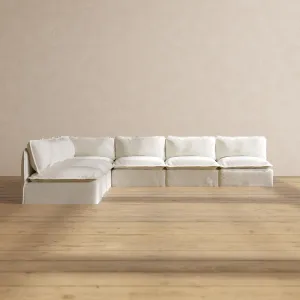 Slipcover Only - Modular Performance 7-Seater Open-Ends Corner Sectional | Plush Weave in Eggshell