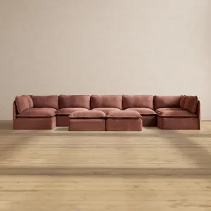 Slipcover Only - Modular Performance 7-Seater Open-Ends U-Sectional   Bench Ottoman | Heirloom Velvet in Chestnut