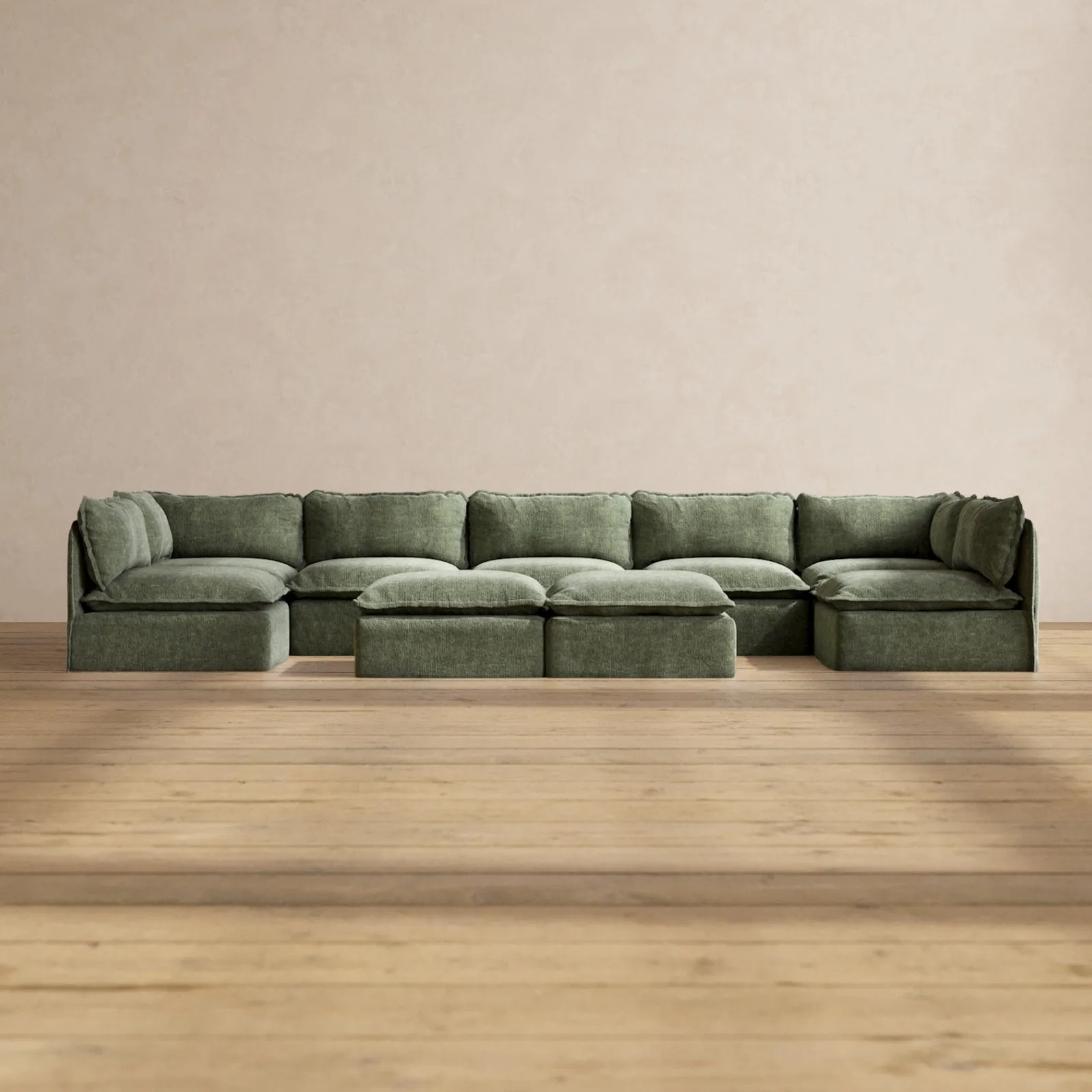 Slipcover Only - Modular Performance 7-Seater Open-Ends U-Sectional   Bench Ottoman | Heirloom Velvet in Willow