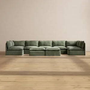 Slipcover Only - Modular Performance 7-Seater Open-Ends U-Sectional   Bench Ottoman | Heirloom Velvet in Willow