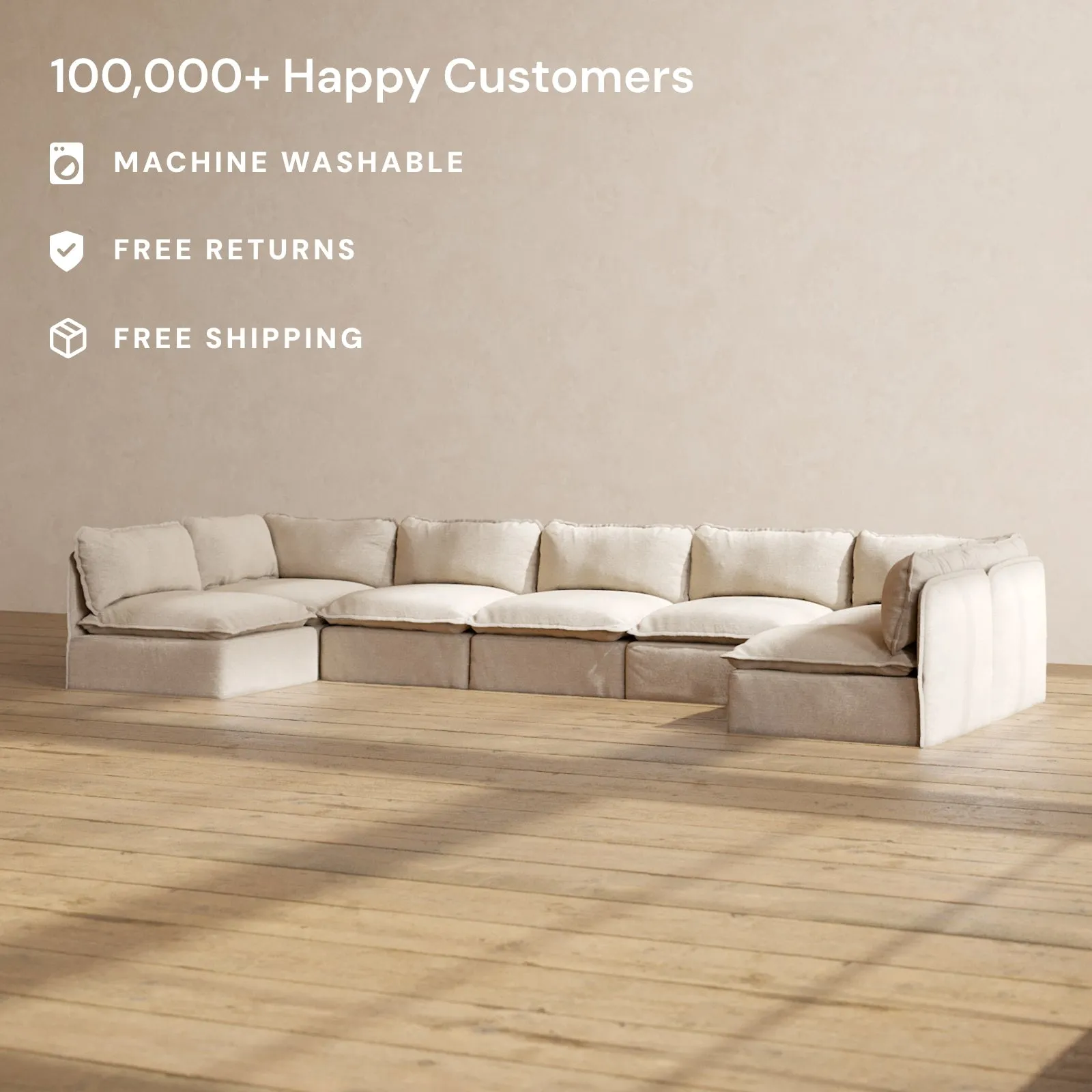 Slipcover Only - Modular Performance 7-Seater Open-Ends U-Sectional | Blended Weave in Oat