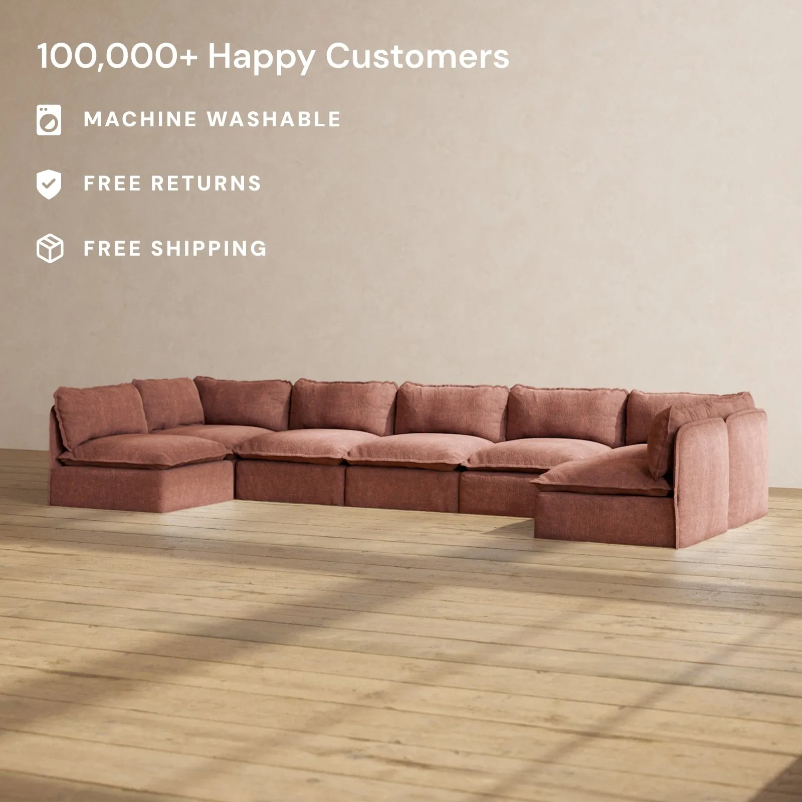 Slipcover Only - Modular Performance 7-Seater Open-Ends U-Sectional | Heirloom Velvet in Chestnut