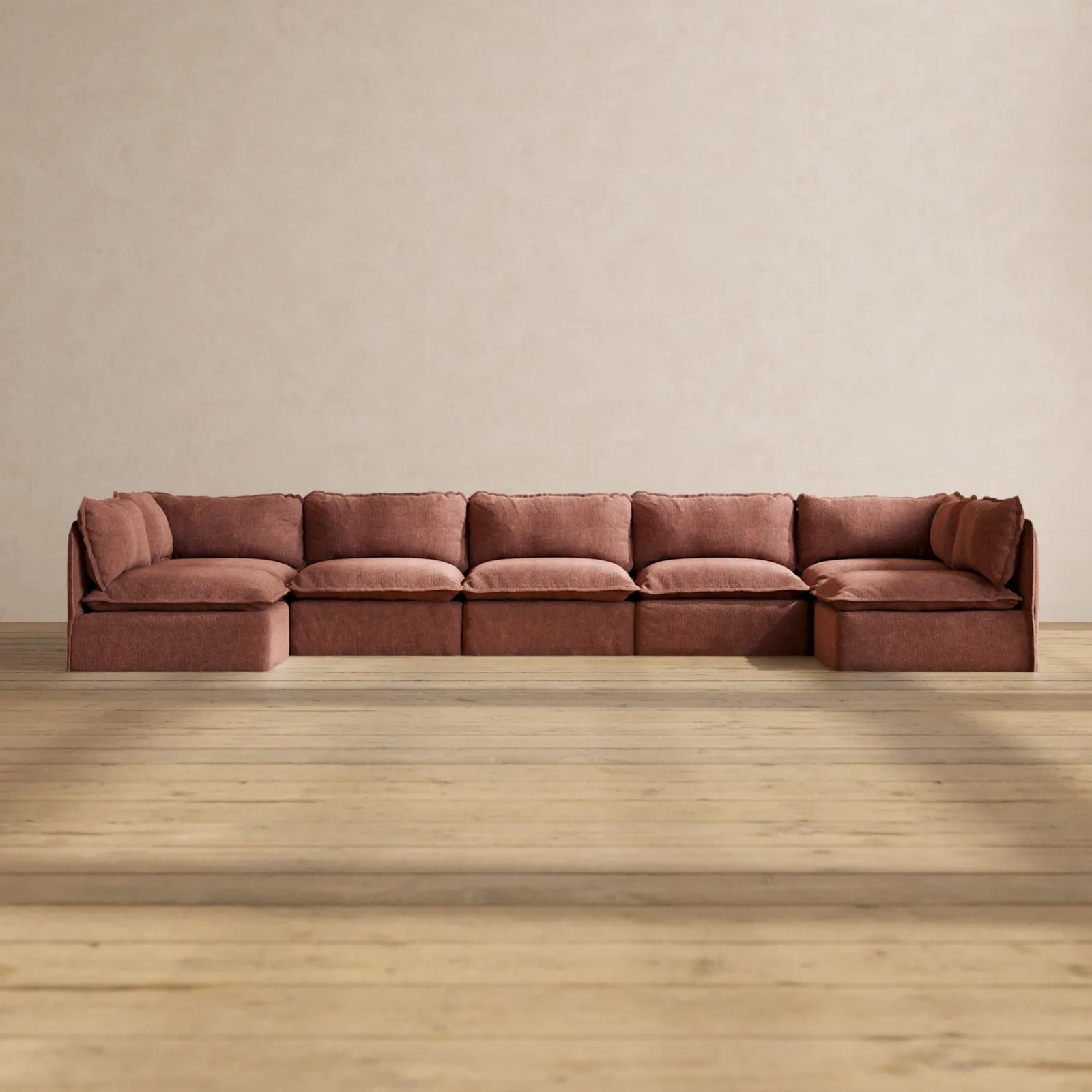 Slipcover Only - Modular Performance 7-Seater Open-Ends U-Sectional | Heirloom Velvet in Chestnut