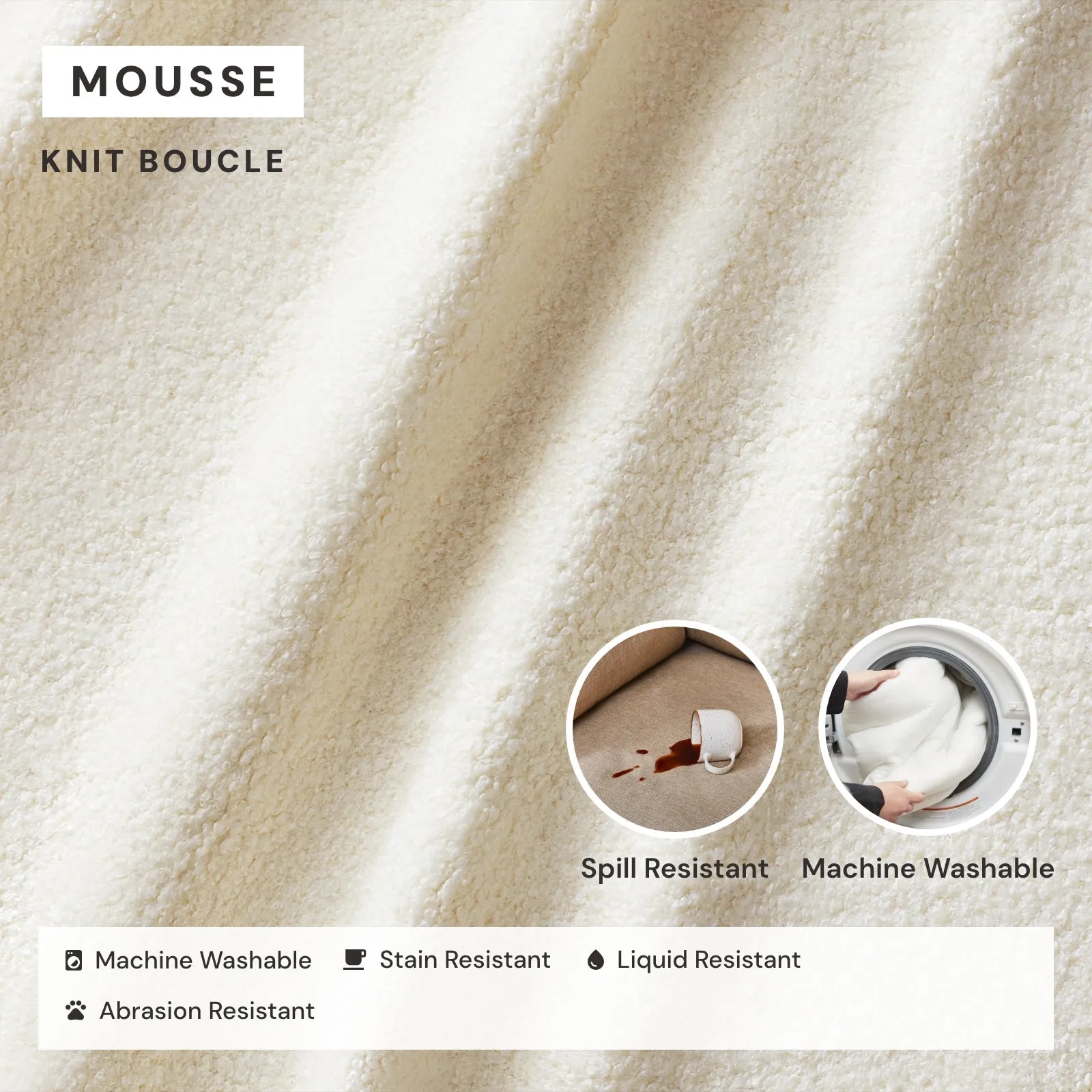 Slipcover Only - Modular Performance 7-Seater Open-Ends U-Sectional | Knit Boucle in Mousse