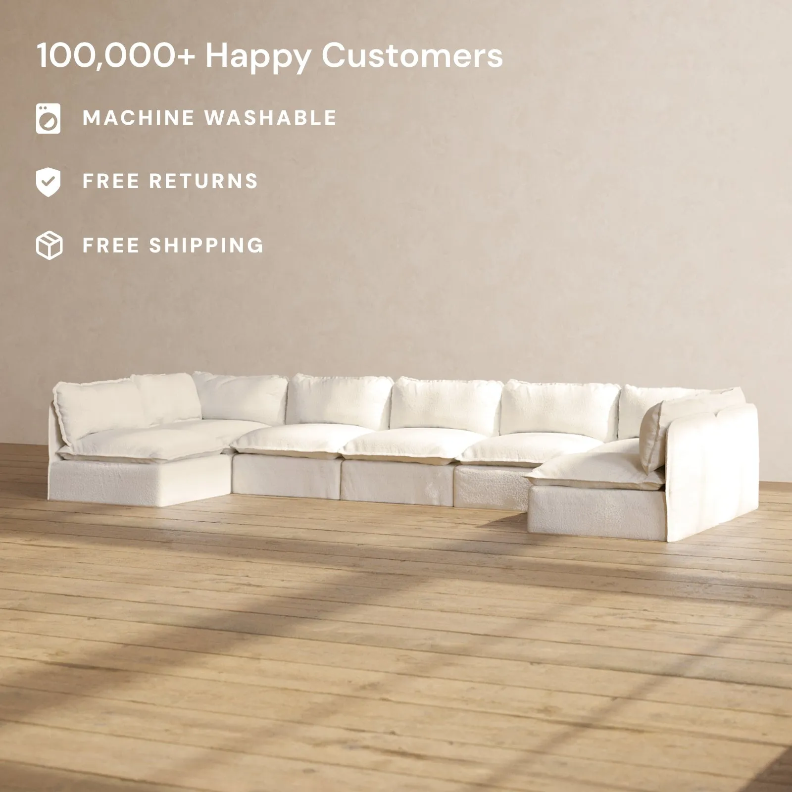 Slipcover Only - Modular Performance 7-Seater Open-Ends U-Sectional | Knit Boucle in Mousse