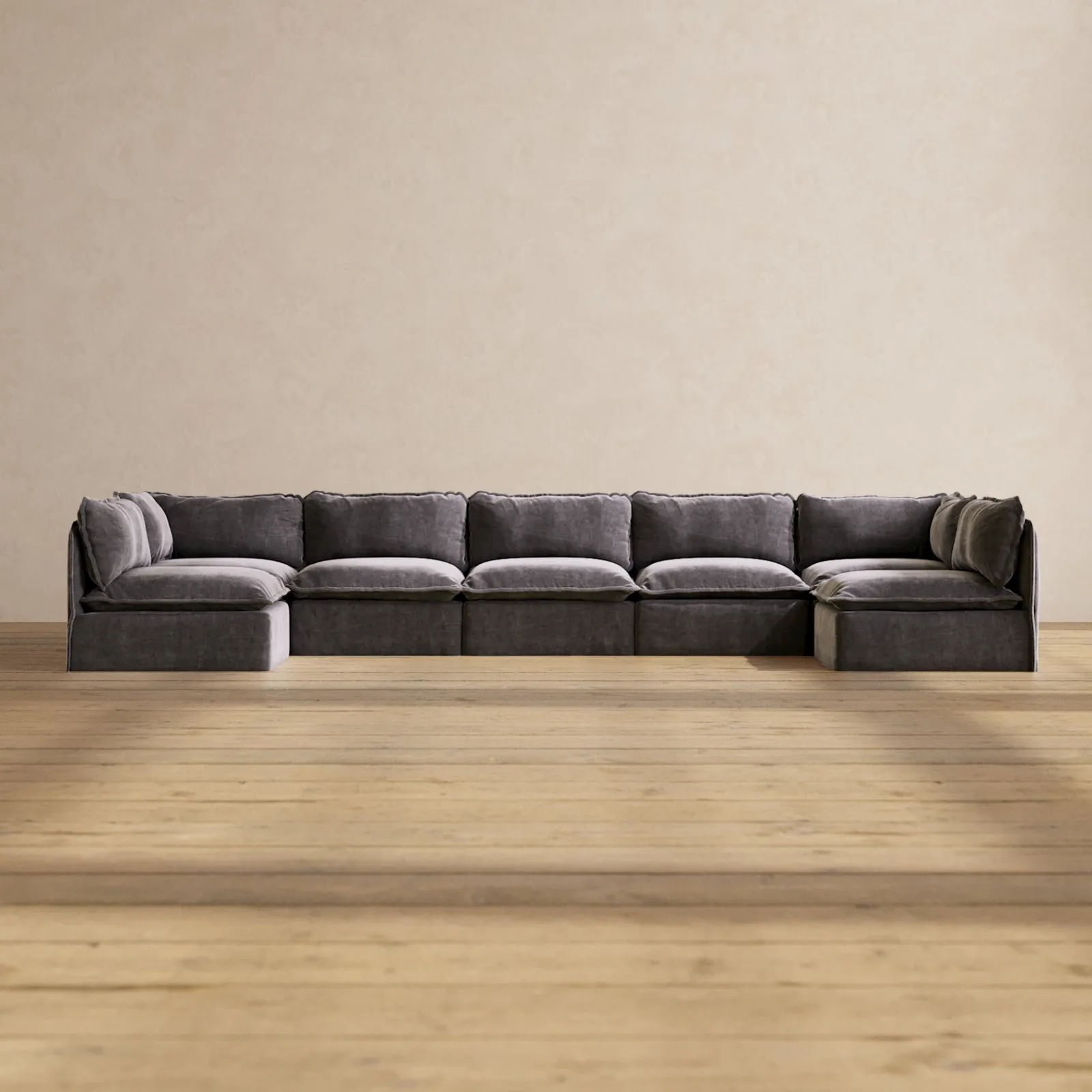 Slipcover Only - Modular Performance 7-Seater Open-Ends U-Sectional | Luxury Velvet in Cinder