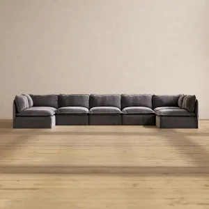 Slipcover Only - Modular Performance 7-Seater Open-Ends U-Sectional | Luxury Velvet in Cinder