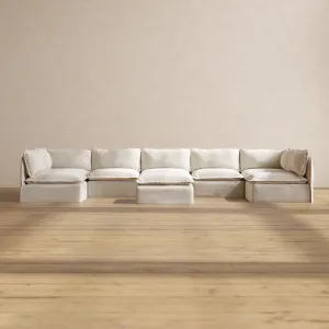 Slipcover Only - Modular Performance 7-Seater Open-Ends U-Sectional   Ottoman | Blended Weave in Flour