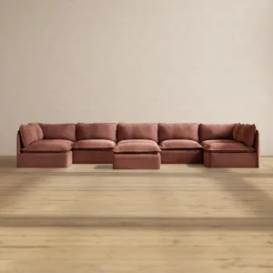 Slipcover Only - Modular Performance 7-Seater Open-Ends U-Sectional   Ottoman | Heirloom Velvet in Chestnut