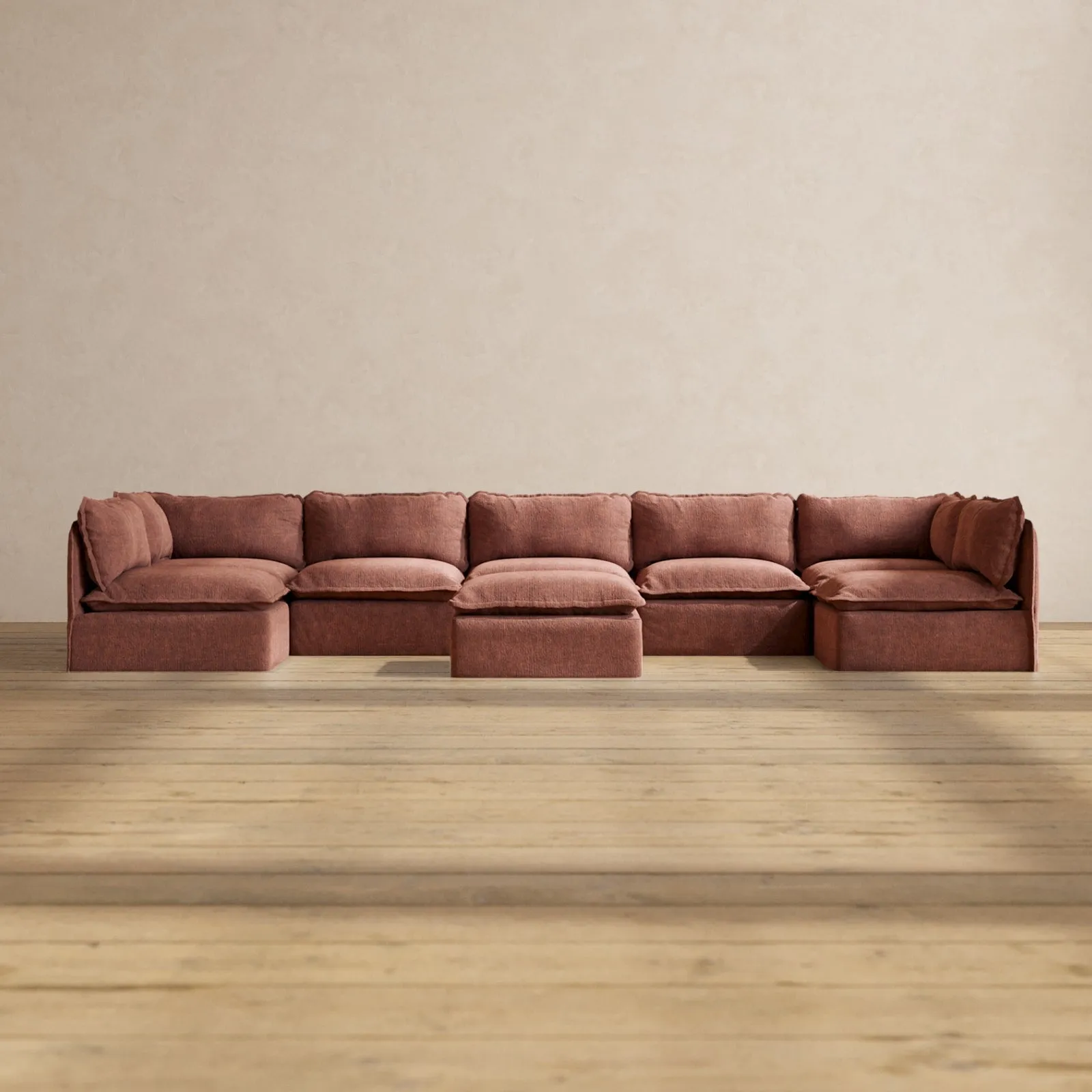 Slipcover Only - Modular Performance 7-Seater Open-Ends U-Sectional   Ottoman | Heirloom Velvet in Chestnut