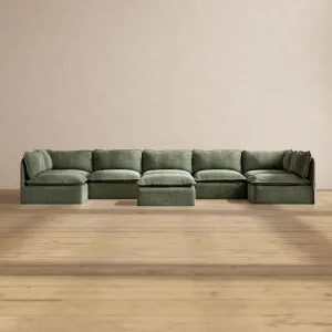 Slipcover Only - Modular Performance 7-Seater Open-Ends U-Sectional   Ottoman | Heirloom Velvet in Willow