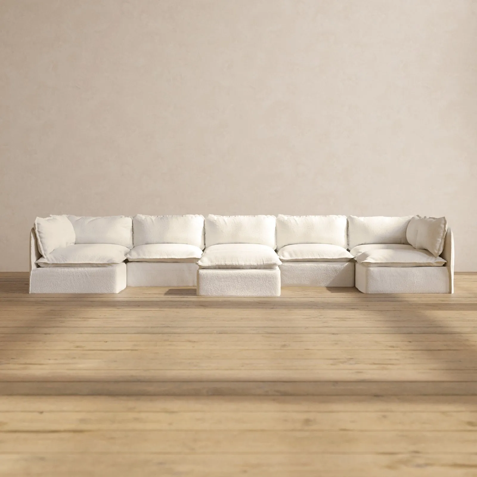 Slipcover Only - Modular Performance 7-Seater Open-Ends U-Sectional   Ottoman | Knit Boucle in Mousse