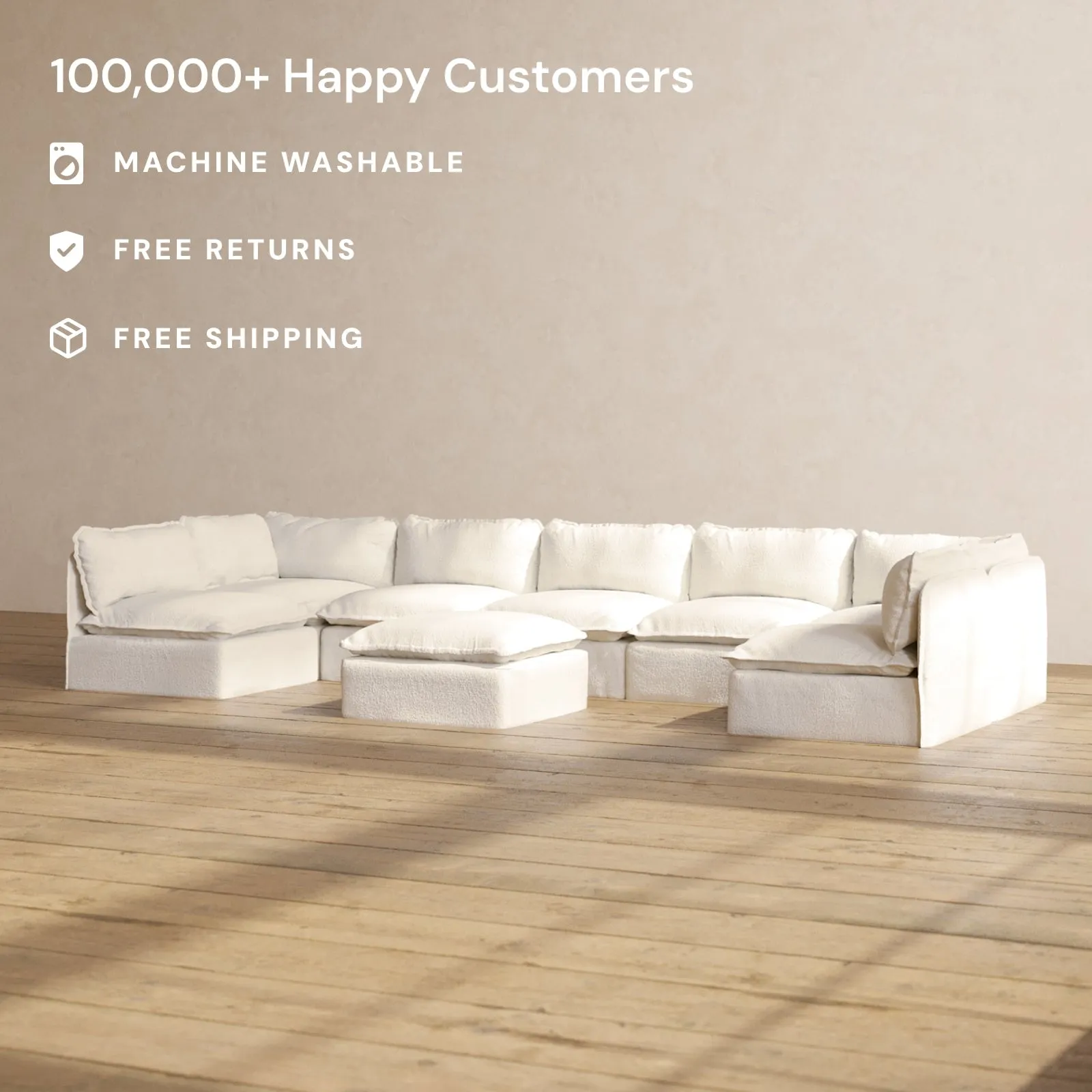 Slipcover Only - Modular Performance 7-Seater Open-Ends U-Sectional   Ottoman | Knit Boucle in Mousse