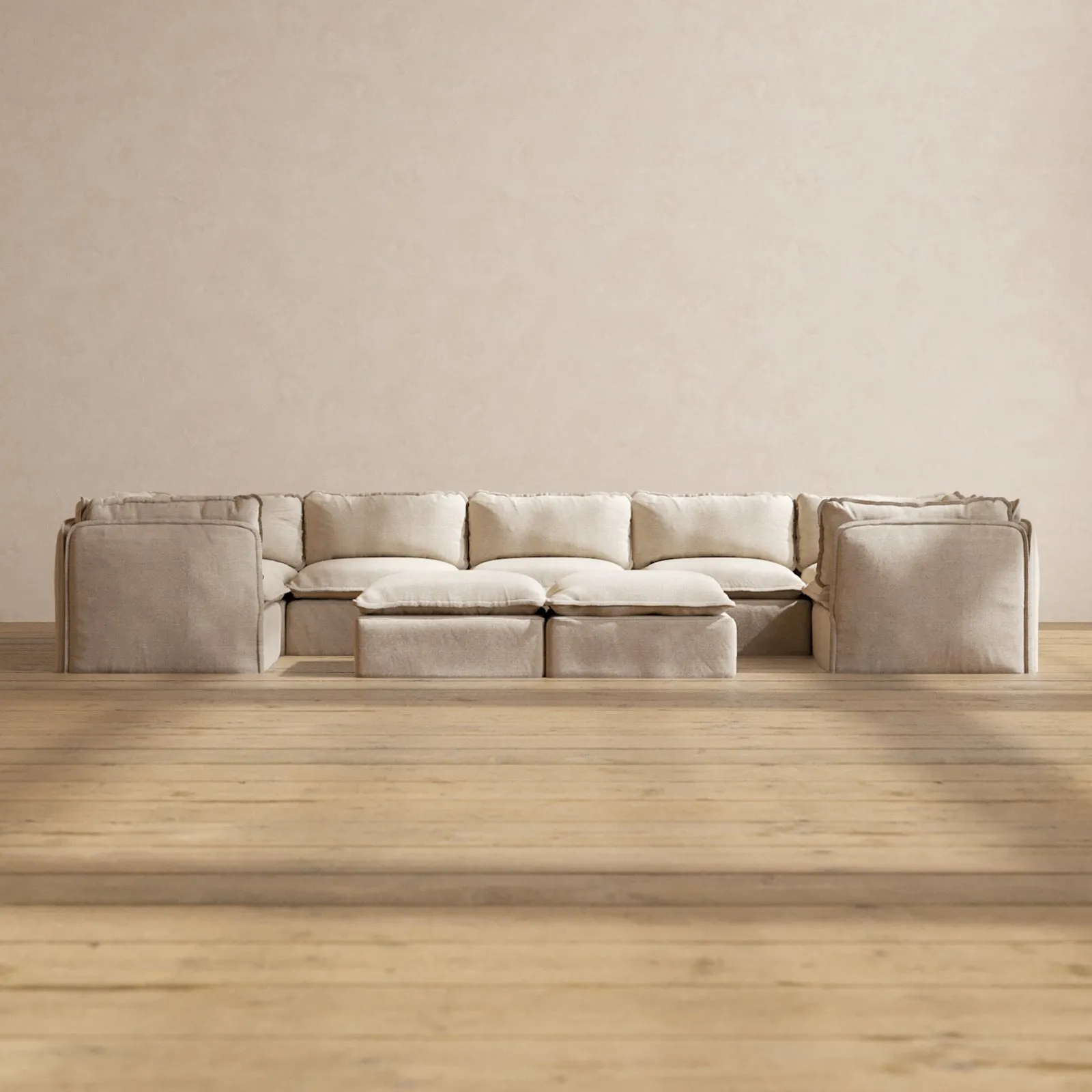 Slipcover Only - Modular Performance 7-Seater U-Sectional   Bench Ottoman | Blended Weave in Oat