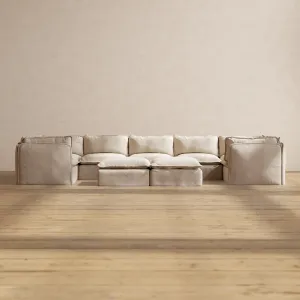 Slipcover Only - Modular Performance 7-Seater U-Sectional   Bench Ottoman | Blended Weave in Oat