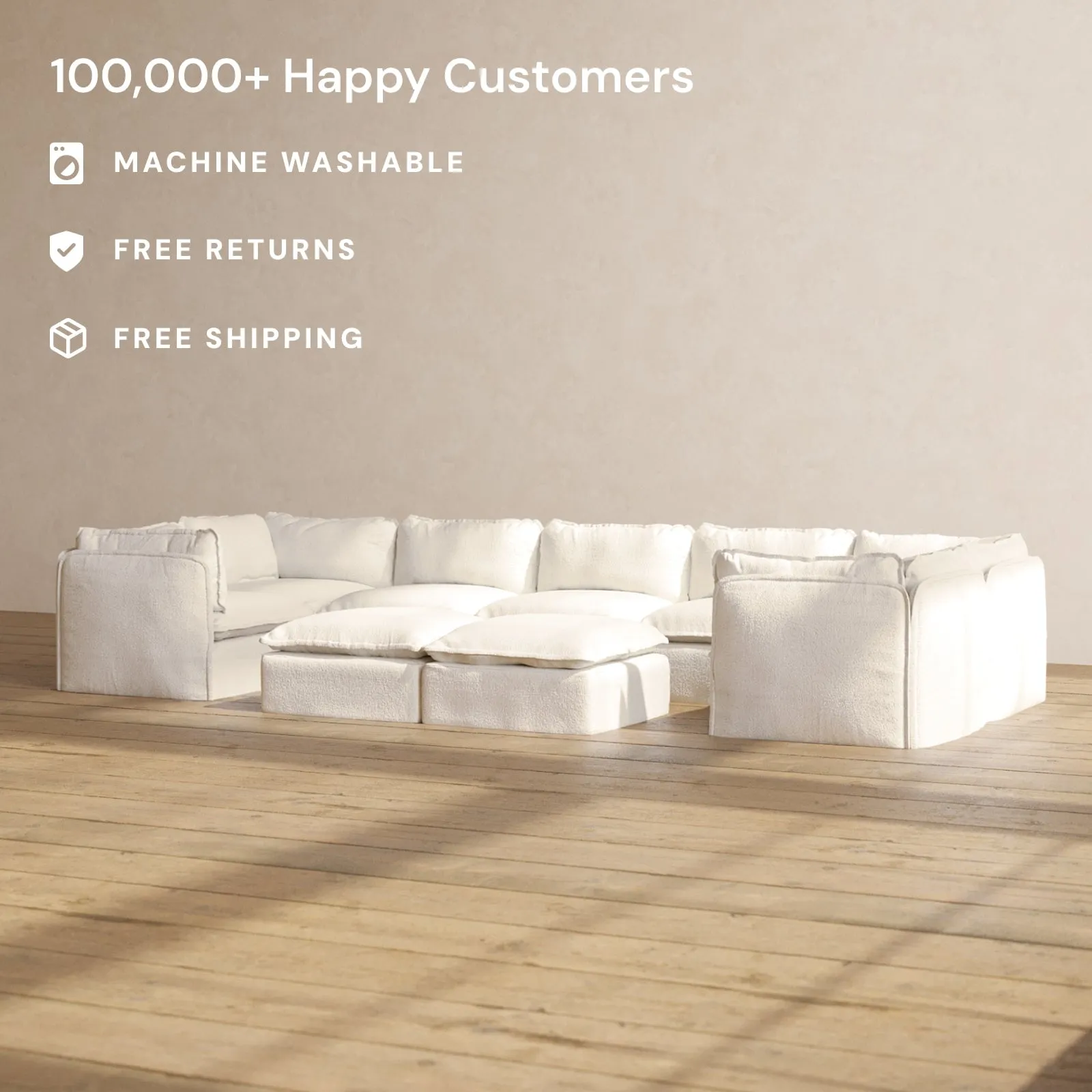 Slipcover Only - Modular Performance 7-Seater U-Sectional   Bench Ottoman | Knit Boucle in Mousse