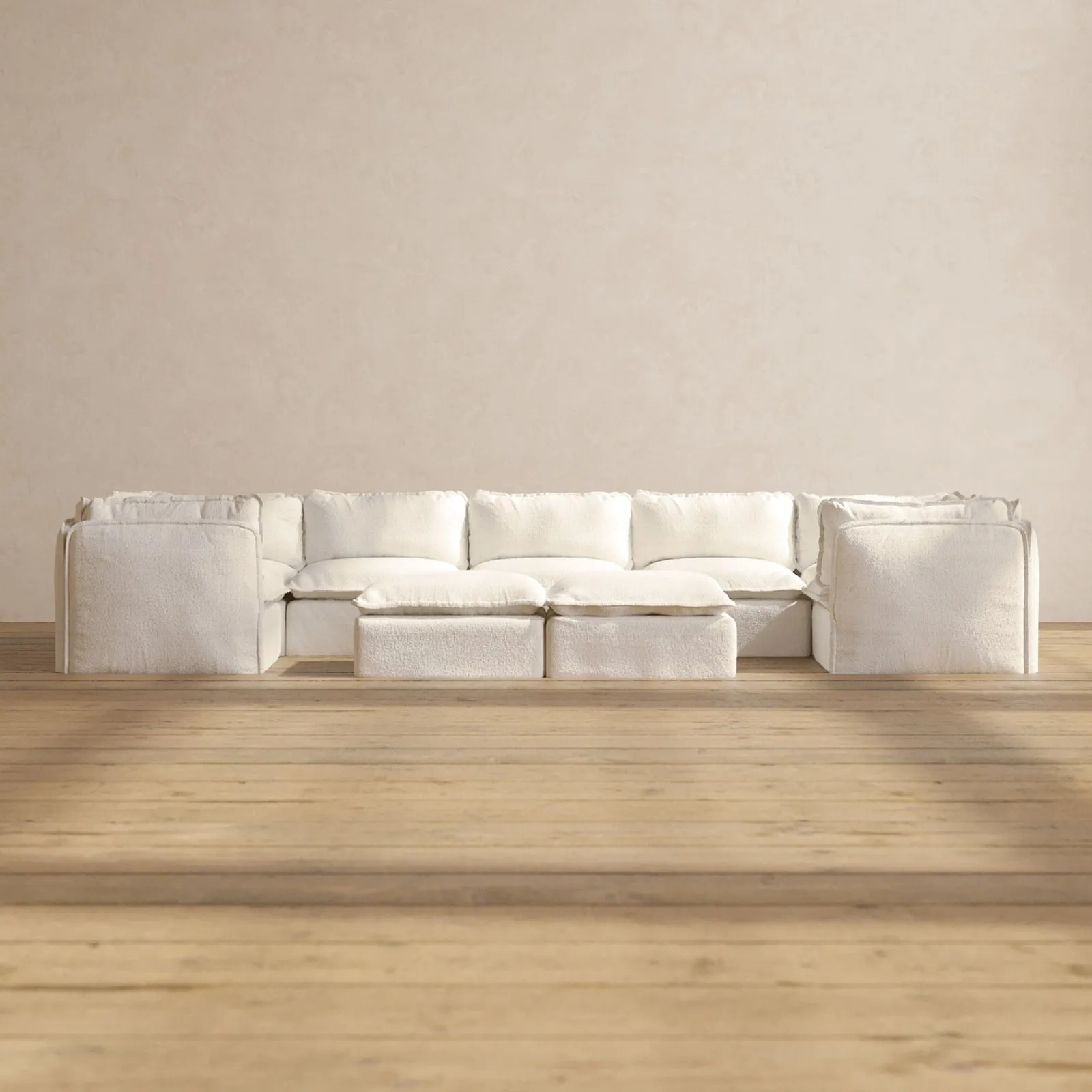Slipcover Only - Modular Performance 7-Seater U-Sectional   Bench Ottoman | Knit Boucle in Mousse