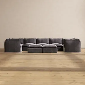 Slipcover Only - Modular Performance 7-Seater U-Sectional   Bench Ottoman | Luxury Velvet in Cinder