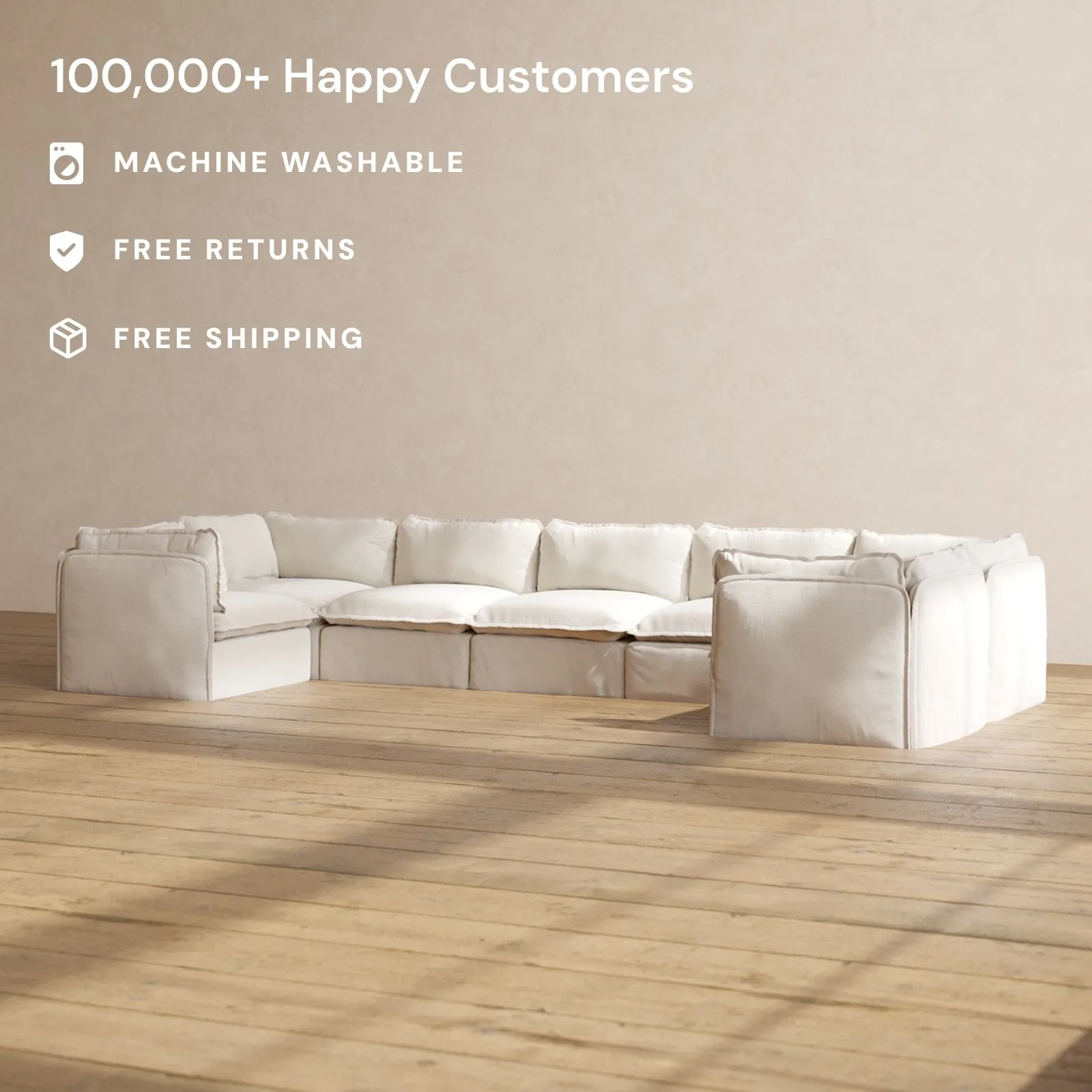 Slipcover Only - Modular Performance 7-Seater U-Sectional | Blended Weave in Flour