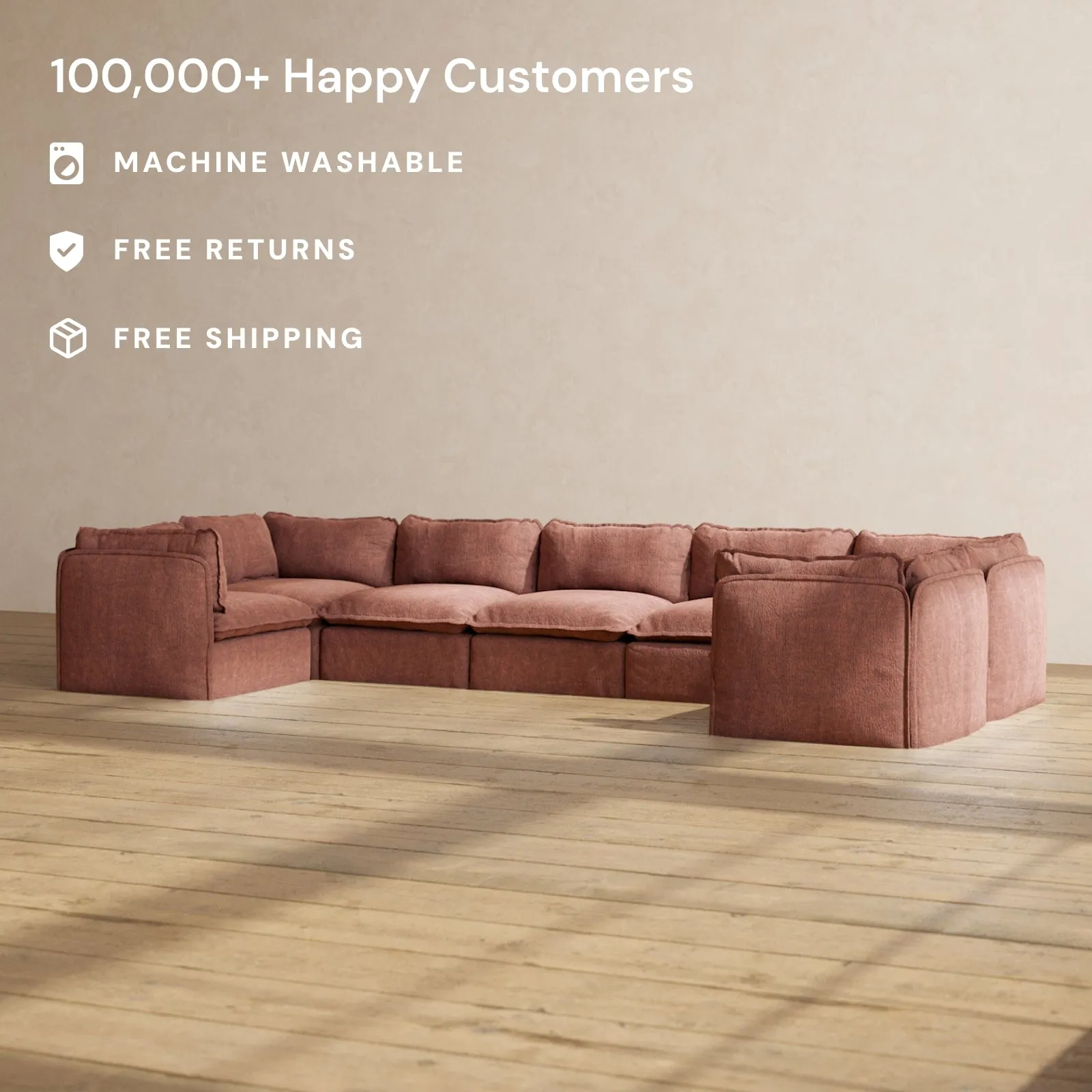 Slipcover Only - Modular Performance 7-Seater U-Sectional | Heirloom Velvet in Chestnut