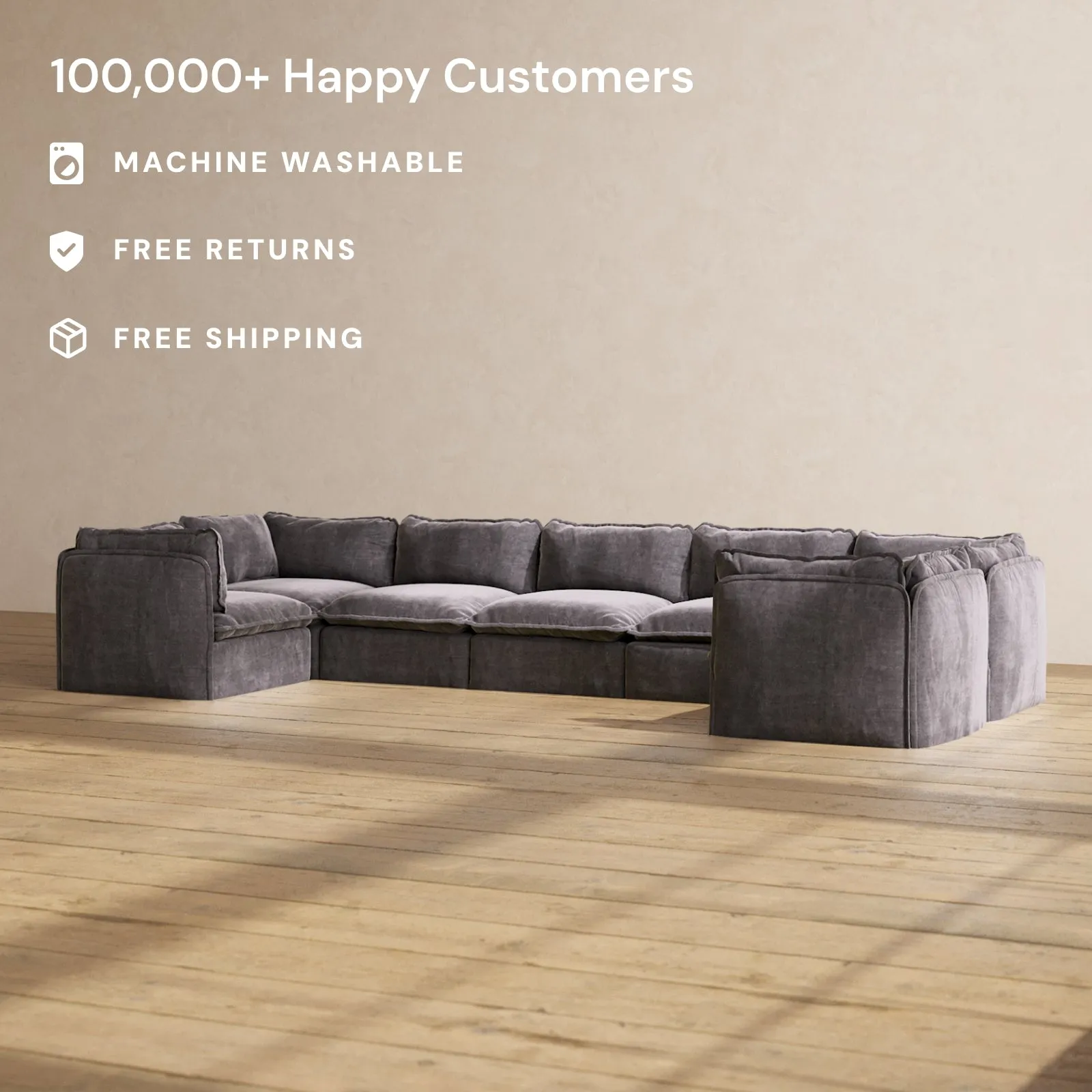 Slipcover Only - Modular Performance 7-Seater U-Sectional | Luxury Velvet in Cinder
