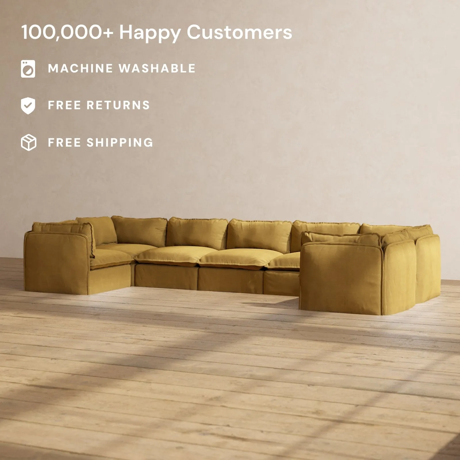 Slipcover Only - Modular Performance 7-Seater U-Sectional | Luxury Velvet in Toffee